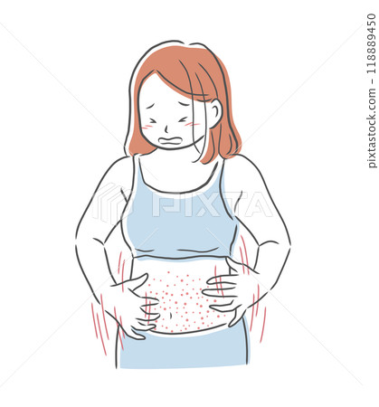 一個女人抓著粗糙的肚子的插畫素材 118889450