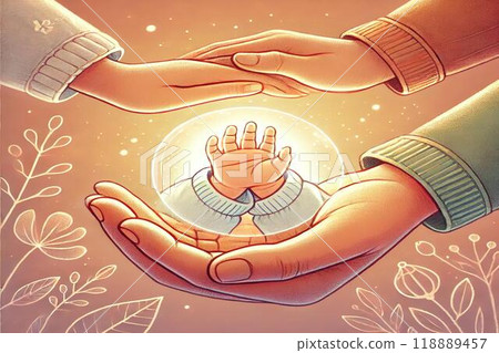 Parents holding baby's hands 118889457