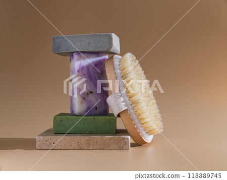 Minimalist still life with natural handmade soap 118889745