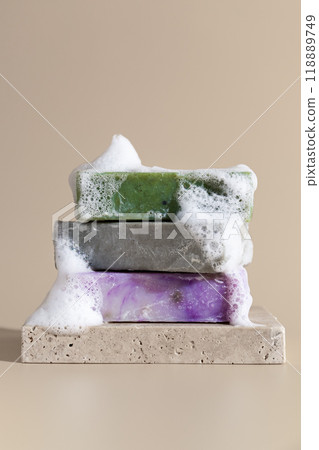 Minimalist still life with natural handmade soap Minimalist still life with natural handmade soap 118889749