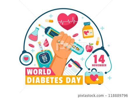 World Diabetes Day Vector Illustration on 14 November with Doctors Testing Blood for Glucose and Measuring Sugar in a Flat Style Cartoon Background 118889796