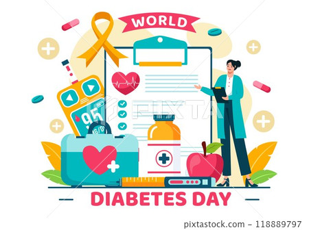 World Diabetes Day Vector Illustration on 14 November with Doctors Testing Blood for Glucose and Measuring Sugar in a Flat Style Cartoon Background 118889797