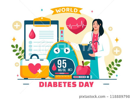 World Diabetes Day Vector Illustration on 14 November with Doctors Testing Blood for Glucose and Measuring Sugar in a Flat Style Cartoon Background 118889798