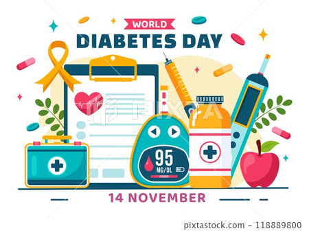 World Diabetes Day Vector Illustration on 14 November with Doctors Testing Blood for Glucose and Measuring Sugar in a Flat Style Cartoon Background 118889800