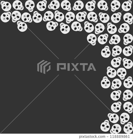Painted skulls in grayscale Top corner frame border Copyspace. Day of the dead greeting design idea Painted skulls in grayscale Top corner frame border Copyspace. Day of the dead greeting design idea 118889861