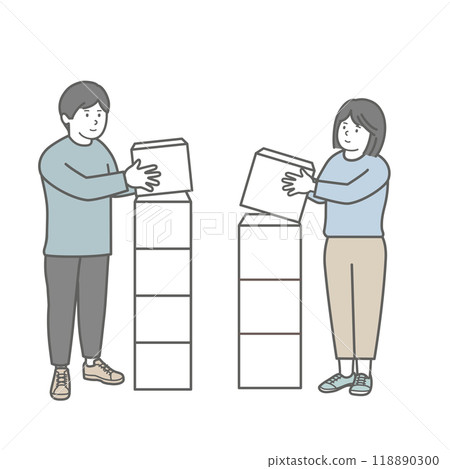 Illustration of men and women stacking Illustration of men and women stacking 118890300