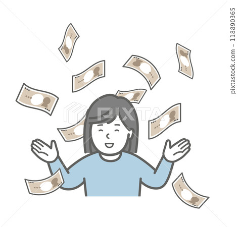 Illustration of flying money and a woman 118890365