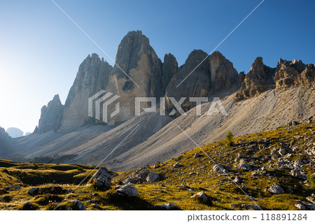 Picturesque view of Three peaks of Lavaredo situated in Italy Picturesque view of Three peaks of Lavaredo situated in Italy 118891284