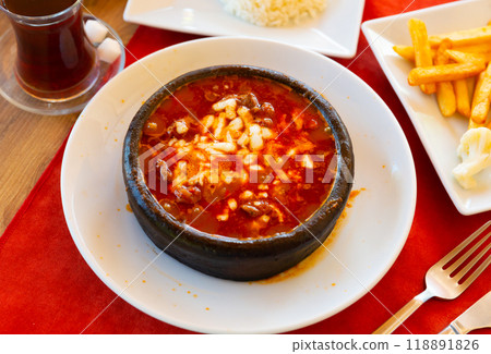 Turkish traditional osmanish kebab in white plate 118891826