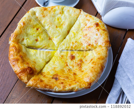Delicious dish khachapuri Iveria with suluguni cheese 118892032