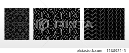 Geometric set of seamless black and white patterns. Simple vector graphics. Geometric set of seamless black and white patterns. Simple vector graphics. 118892243