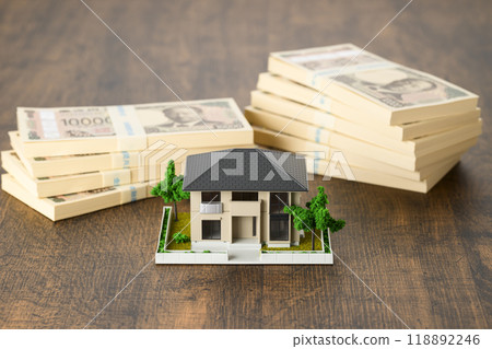 微型房子和一疊鈔票（新鈔票） 118892246