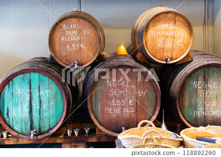 Wooden casks of wine Wooden casks of wine 118892260