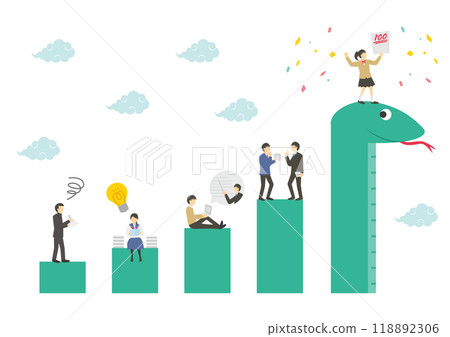 Illustration of a graph with a snake, a student, and a teacher on it_2 118892306