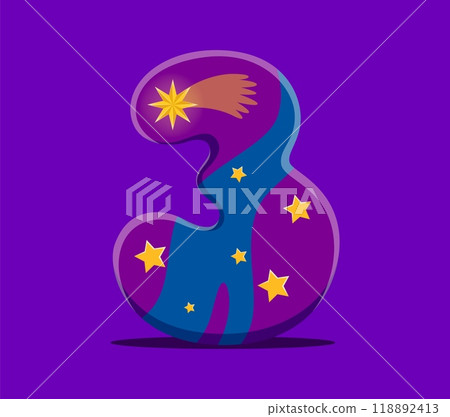 Merry Christmas font or Xmas alphabet number 3 for cartoon festive typeface, vector type. Christmas holiday font and New Year greeting text number Three as Xmas decoration with polar northern stars Merry Christmas font or Xmas alphabet number 3 for cartoon festive typeface, vector type. Christmas holiday font and New Year greeting text number Three as Xmas decoration with polar northern stars 118892413