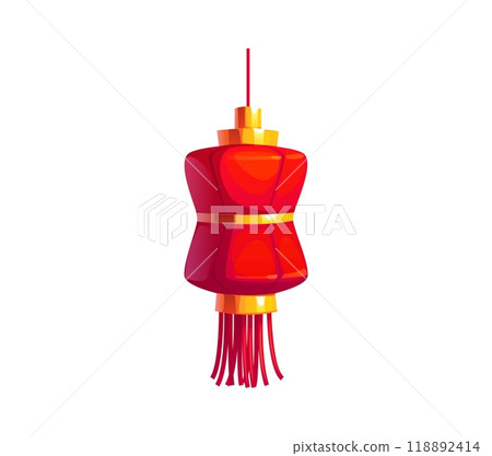Cartoon Chinese festival red lantern, Asian Chinatown lamp, symbolizing cultural celebrations and heritage. Traditional festival or Chinatown decoration with gold accents and a tassel at the bottom Cartoon Chinese festival red lantern, Asian Chinatown lamp, symbolizing cultural celebrations and heritage. Traditional festival or Chinatown decoration with gold accents and a tassel at the bottom 118892414