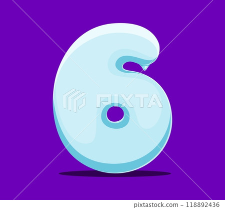 Christmas font or Xmas as alphabet number 6 for festive typeface, cartoon vector type. Merry Christmas holiday greeting text number Six as Xmas snowball or snow for New Year typeface or numerals 118892436