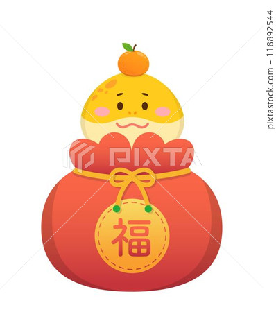 蛇角色或卡通人物與紅色的錢袋,財富與中國農曆新年,向量插畫 蛇角色或卡通人物與紅色的錢袋,財富與中國農曆新年,向量插畫 118892544