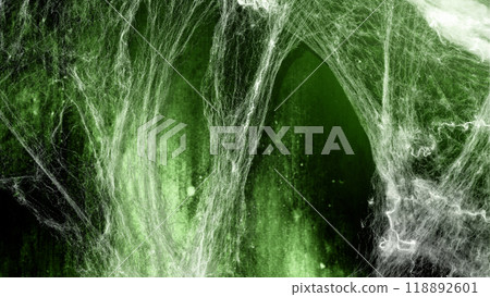 Spooky creepy cobweb spider web in the green dark room. The scene is somewhat scary and mysterious. Mockup. Copy Space Spooky creepy cobweb spider web in the green dark room. The scene is somewhat scary and mysterious. Mockup. Copy Space 118892601