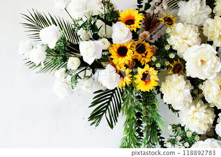 Beautiful Artificial flowers bouquet with space copy background 118892783