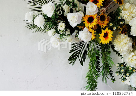 Beautiful Artificial flowers bouquet with space copy background 118892784