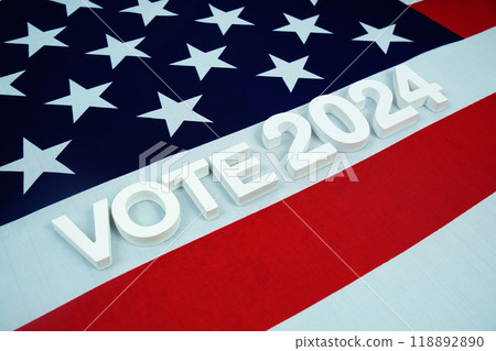 Vote 2024, Presidential Election with USA American flag background 118892890
