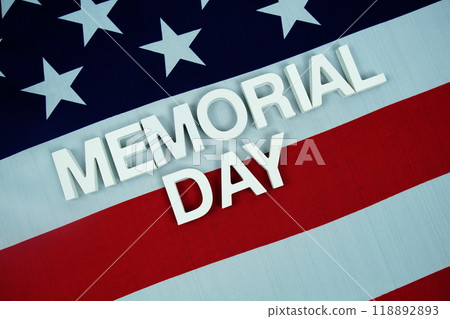 Happy Memorial Day alphabet letters with USA flag background 118892893