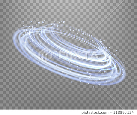Blue magic glowing ring. Neon realistic energy flare halo ring. Abstract light effect on a transparent background. Vector illustration. 118893134