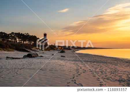 Sandy beach of Baltic sea on Curonian Spit at sunset. Village Lesnoy. Kaliningrad region. Russia 118893357