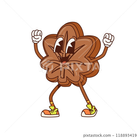 Cartoon retro groovy Japanese manju dessert character, vector funny comic pastry. Groovy funky manju confection dessert with happy face and freaky smile for Japanese cartoon yummy food character 118893419