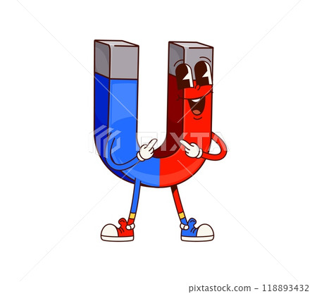 School education magnet groovy character. Cartoon vector cute, magnetic, educational personage with friendly expression and funky vibe engaging students in learning about magnetism and physics science School education magnet groovy character. Cartoon vector cute, magnetic, educational personage with friendly expression and funky vibe engaging students in learning about magnetism and physics science 118893432