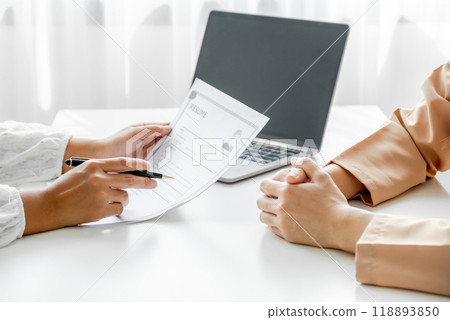 Business office executives interview job applicants employee in the meeting room Business office executives interview job applicants employee in the meeting room 118893850