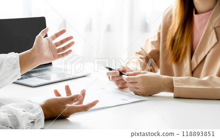 Business office executives interview job applicants employee in the meeting room Business office executives interview job applicants employee in the meeting room 118893851