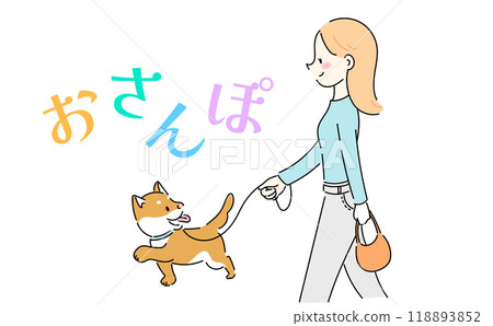 A woman walking with a dog A woman walking with a dog 118893852