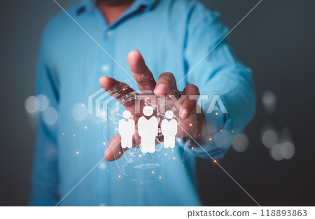 Businessman selection of business target groups, Target customer, Buyer persona, Customer behavior concept, Marketing plan and strategies, Personalization marketing, Customer centric strategies. 118893863