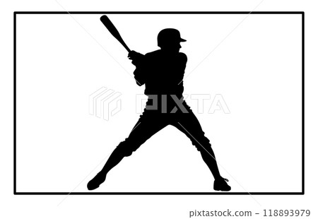 silhouette of a person playing baseball, Baseball Batter Hitting Ball with Bat for Home Run silhouette. 118893979