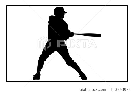 silhouette of a person playing baseball, Baseball Batter Hitting Ball with Bat for Home Run silhouette. 118893984