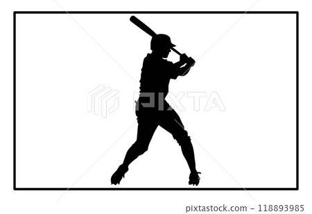 silhouette of a person playing baseball, Baseball Batter Hitting Ball with Bat for Home Run silhouette. 118893985