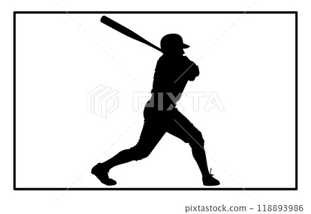 silhouette of a person playing baseball, Baseball Batter Hitting Ball with Bat for Home Run silhouette. 118893986