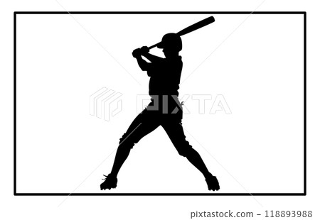 silhouette of a person playing baseball, Baseball Batter Hitting Ball with Bat for Home Run silhouette. 118893988