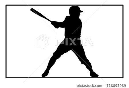 silhouette of a person playing baseball, Baseball Batter Hitting Ball with Bat for Home Run silhouette. 118893989