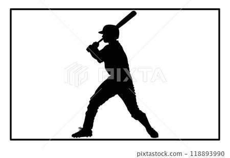 silhouette of a person playing baseball, Baseball Batter Hitting Ball with Bat for Home Run silhouette. 118893990
