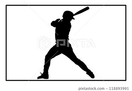 silhouette of a person playing baseball, Baseball Batter Hitting Ball with Bat for Home Run silhouette. 118893991