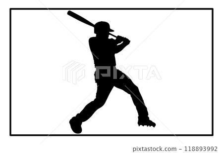 silhouette of a person playing baseball, Baseball Batter Hitting Ball with Bat for Home Run silhouette. silhouette of a person playing baseball, Baseball Batter Hitting Ball with Bat for Home Run silhouette. 118893992