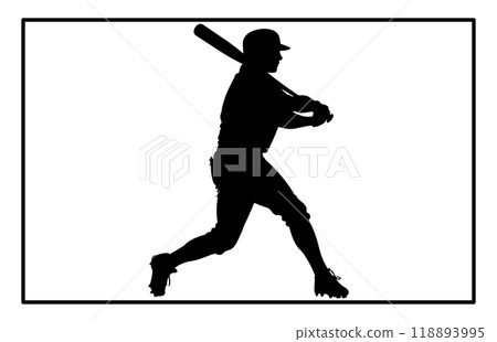 silhouette of a person playing baseball, Baseball Batter Hitting Ball with Bat for Home Run silhouette. silhouette of a person playing baseball, Baseball Batter Hitting Ball with Bat for Home Run silhouette. 118893995