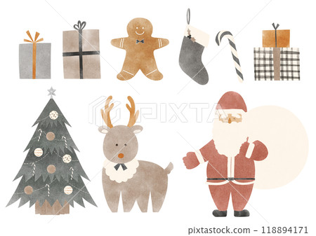 Monotone Christmas illustration set with watercolor touches Monotone Christmas illustration set with watercolor touches 118894171