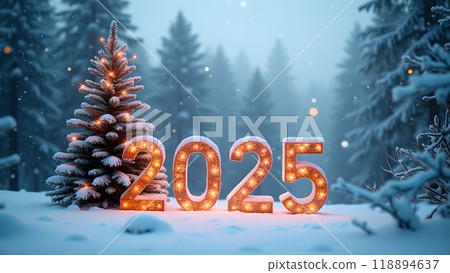 Snowy Christmas Tree Forest Background happy new year 2025 118894637