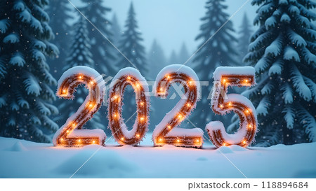 Snowy Christmas Tree Forest Background happy new year 2025 Snowy Christmas Tree Forest Background happy new year 2025 118894684