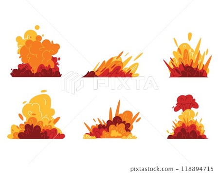 Explosive cartoon bomb nuclear detonation explosion effect scene set comic material design set collection 118894715