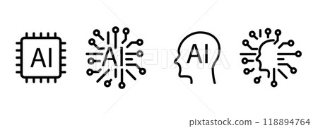 AI icon design Artificial intelligence white background NPU Neural processing unit head chip processor 118894764